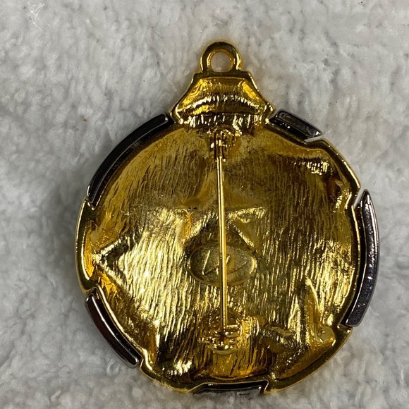 Liz Claiborne Ornament Christmas Pin Brooch Vintage Gold Silver Color - Picture 6 of 9